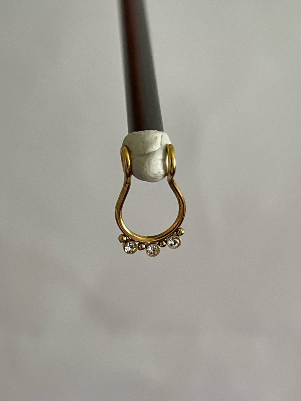 Gold Septum Clip On Hoop with Crystal Accents - Picture 6 of 6